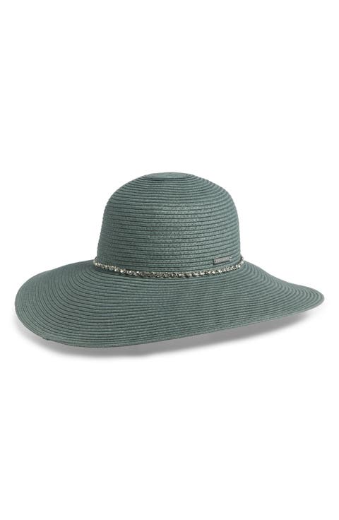 Rhinestone Trim Straw Floppy Hat