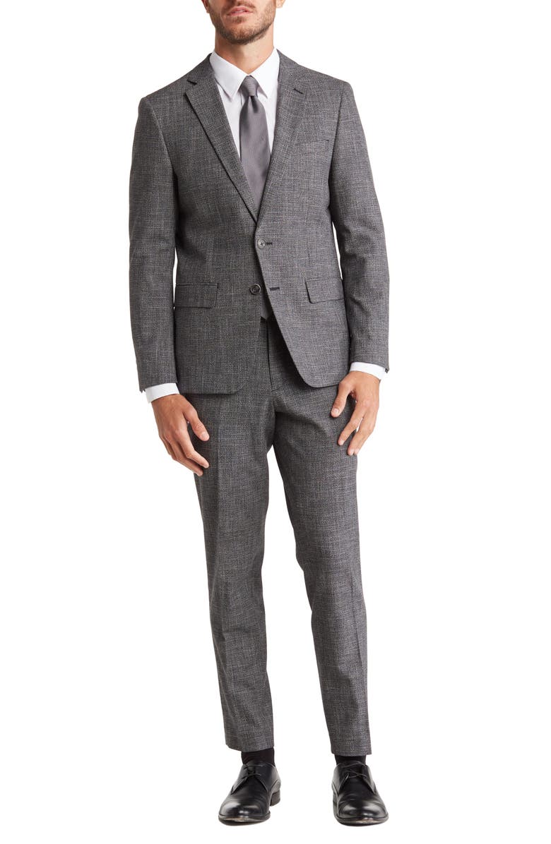 Original Penguin Charcoal Textured Slim Fit Plaid Suit, Main, color,