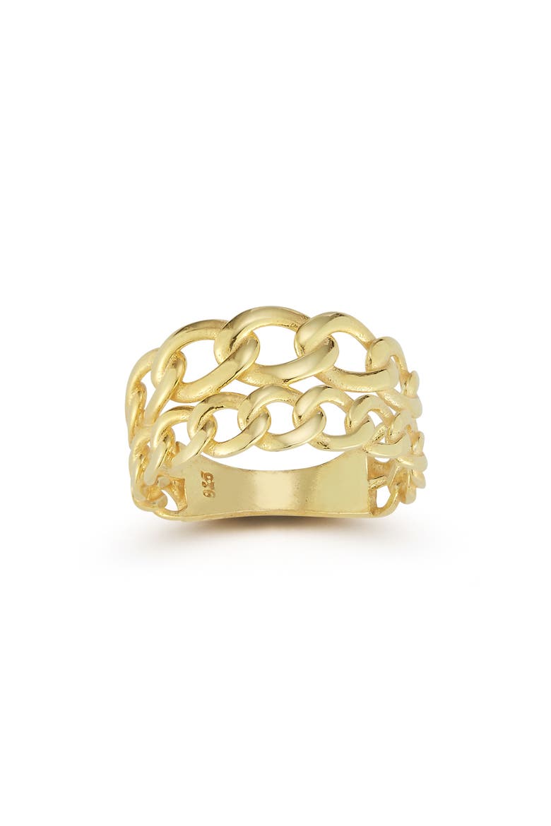 14K Gold Plated Sterling Silver Curb Chain Ring, Main, color, GOLD