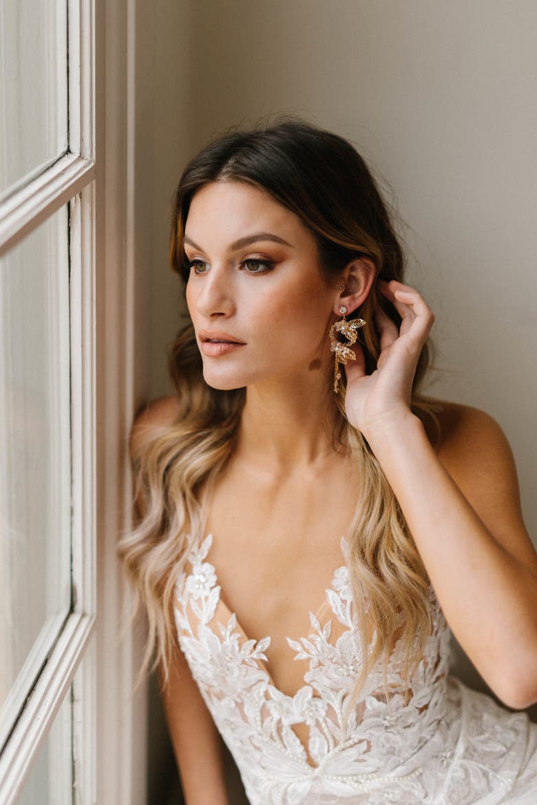 Marlowe Bridal Earrings, Alternate, color, Gold
