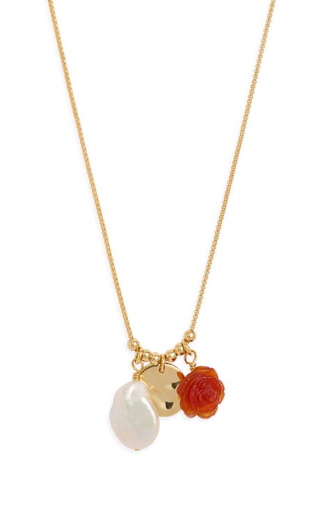 Floral Agate & Freshwater Pearl Pendant Necklace