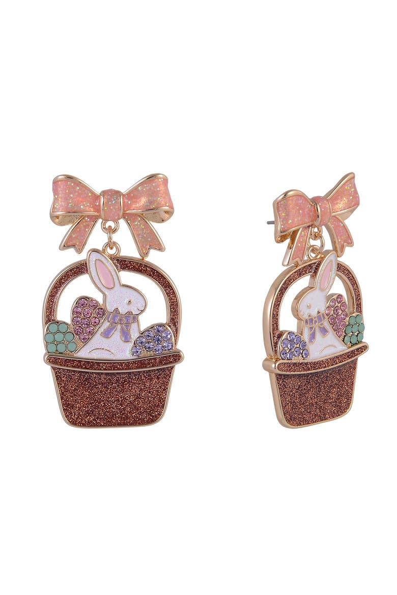 Easter Basket and Bunny Earrings, Main, color, Brown