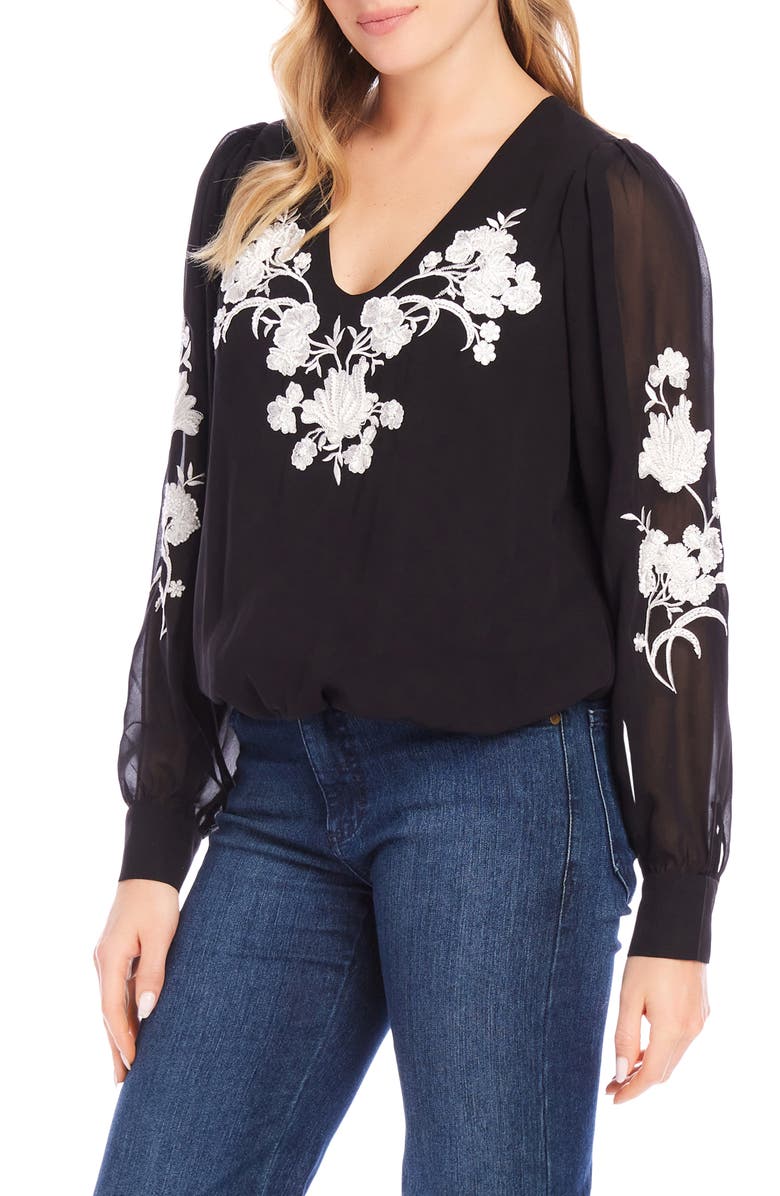 Karen Kane Floral Embroidered Georgette Top, Alternate, color,