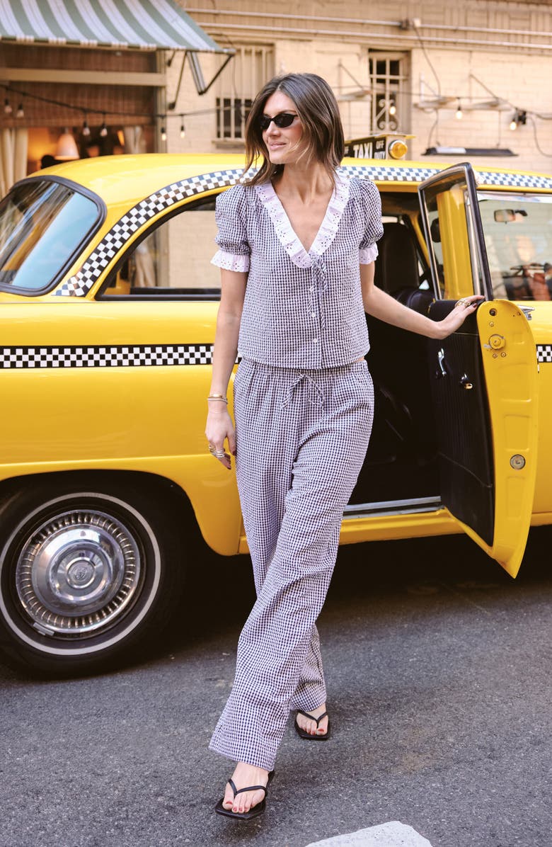 WAYF x Styled by COCO! Nina Gingham Seersucker Straight Leg Pants, Alternate, color, Black Seersucker