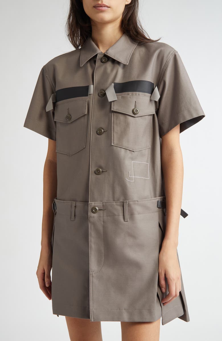 Sacai Cotton Cargo Dress, Alternate, color, Taupe