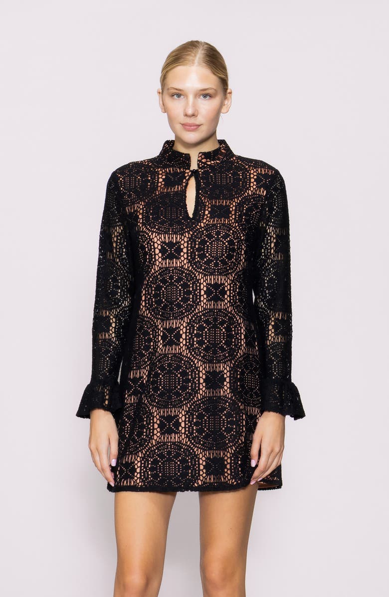 MELLODAY Medallion Lace Long Sleeve Minidress, Alternate, color, Black