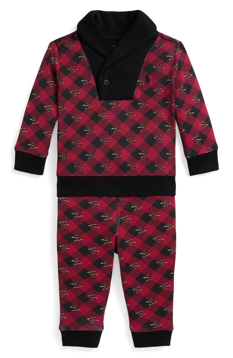 Ralph Lauren Skate Check Cotton Top & Pants Set, Main, color, Red Multi