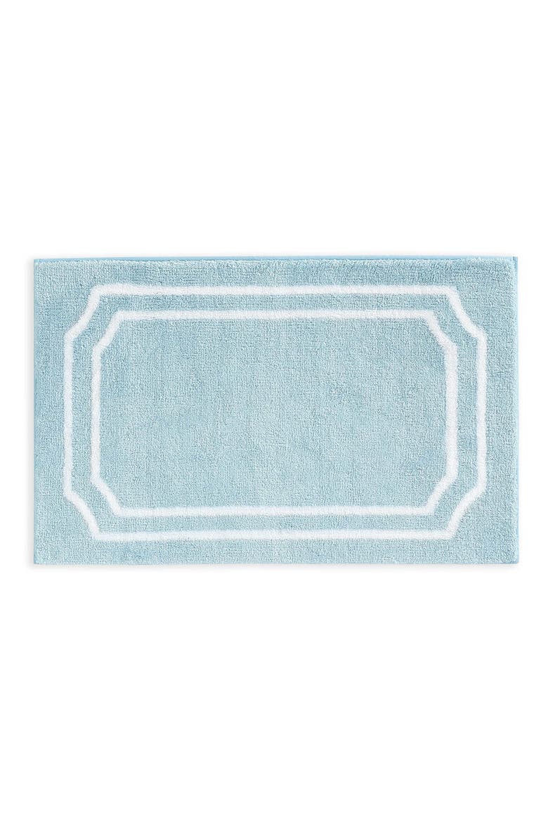Skylands Border Microfiber Bath Rug, Main, color, BLUE BELL/ WHITE