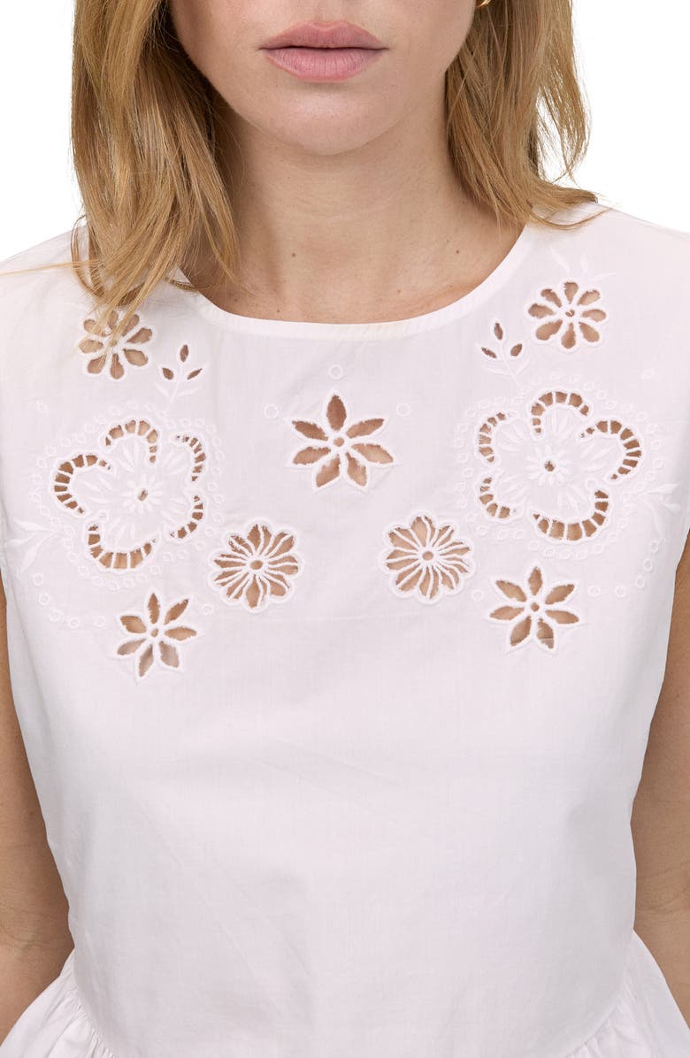 Nobody's Child Vera Floral Eyelet Cotton Peplum Top, Alternate, color, White