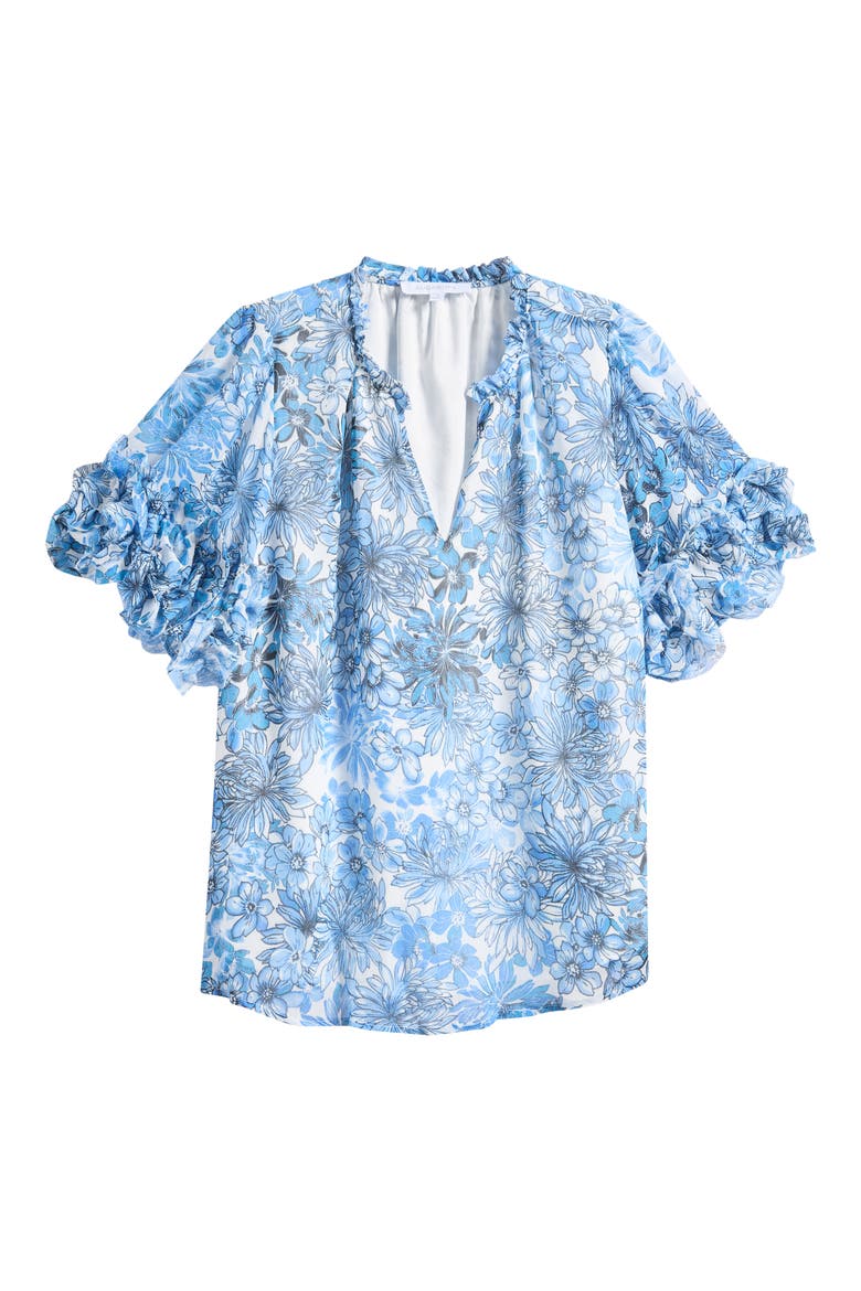 Tierra Endry Ruffle Floral Top, Main, color, BLUES