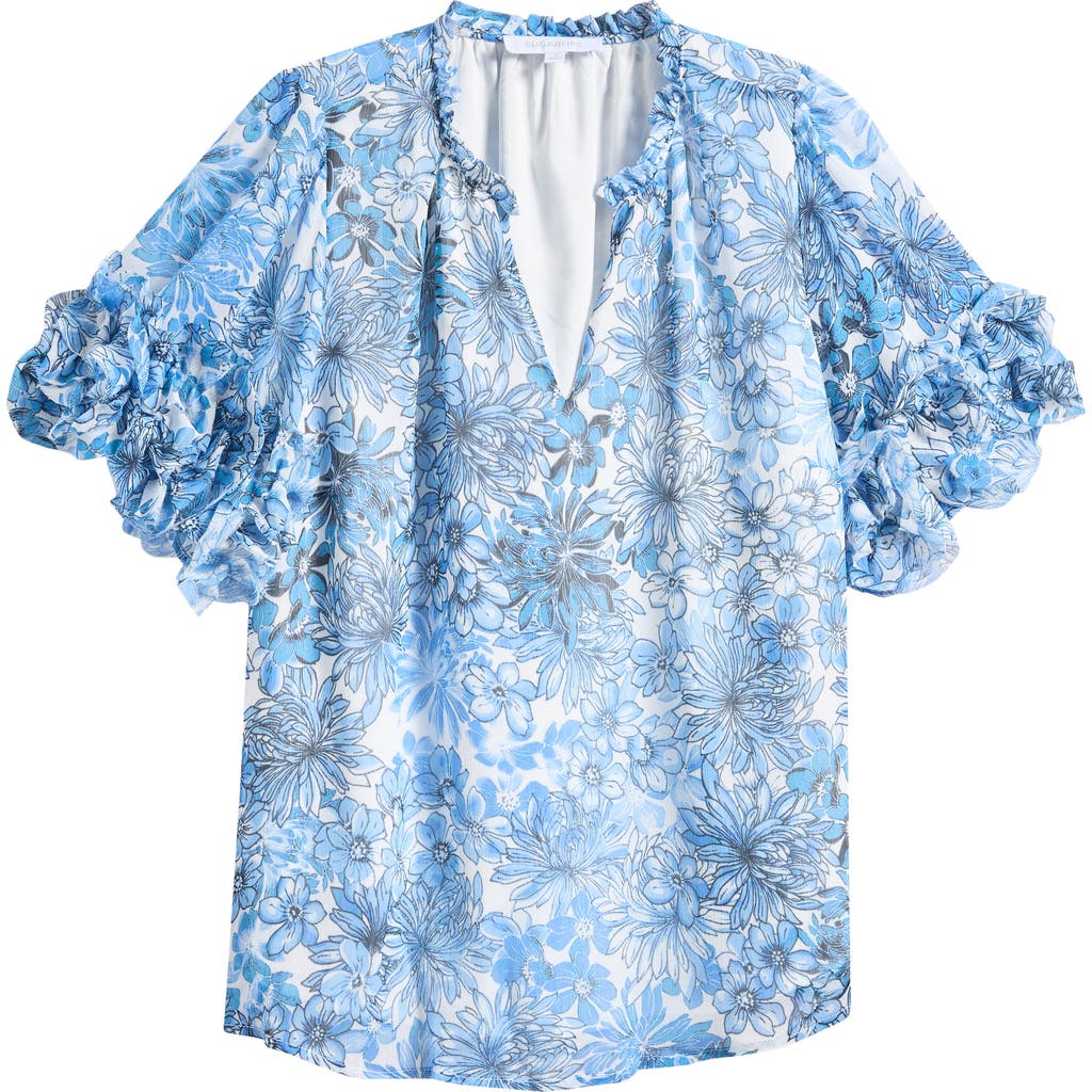 Sugarlips Tierra Endry Ruffle Floral Top In Blues