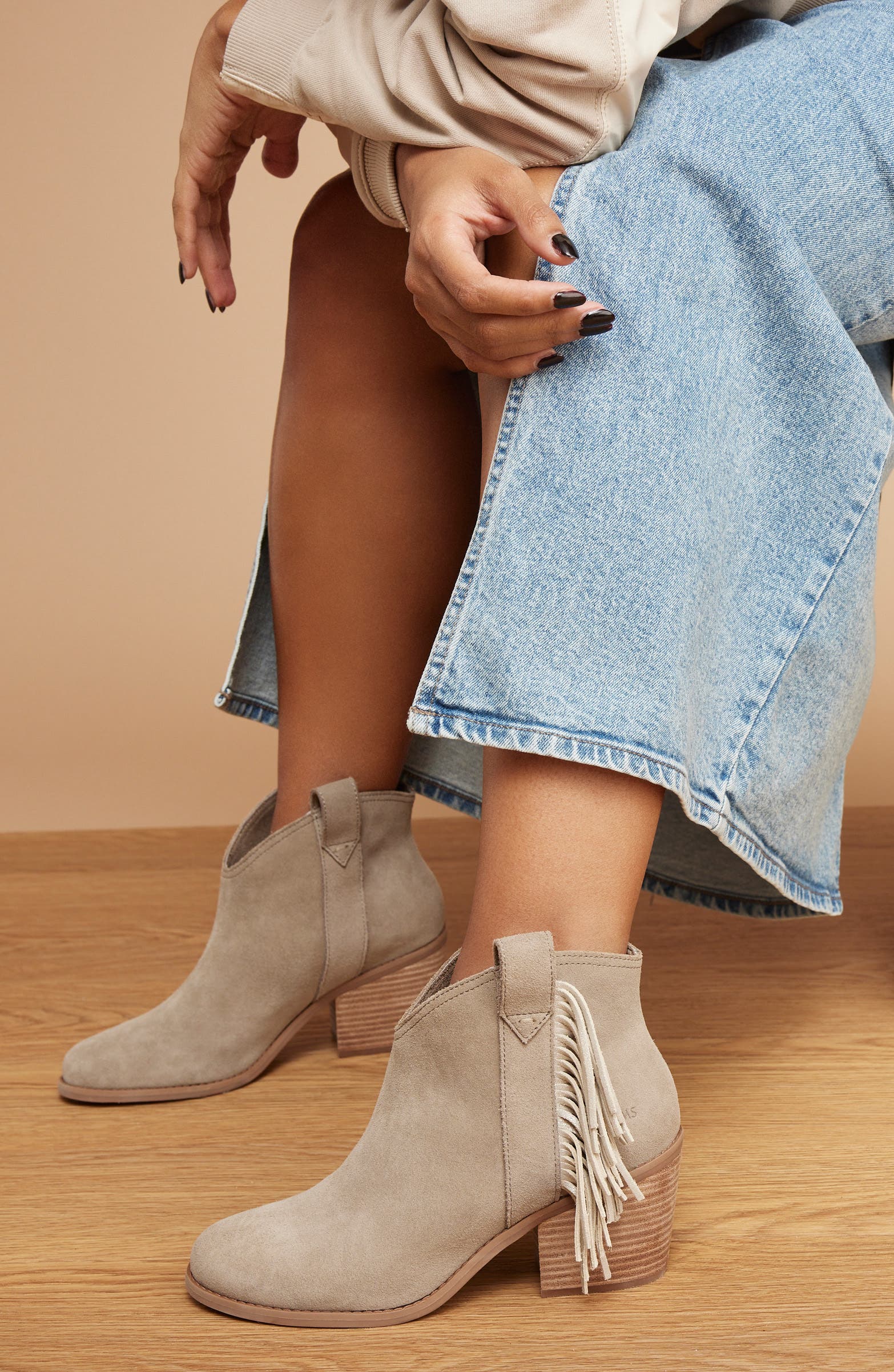 TOMS Constance Fringe Bootie, Alternate, color, Natural