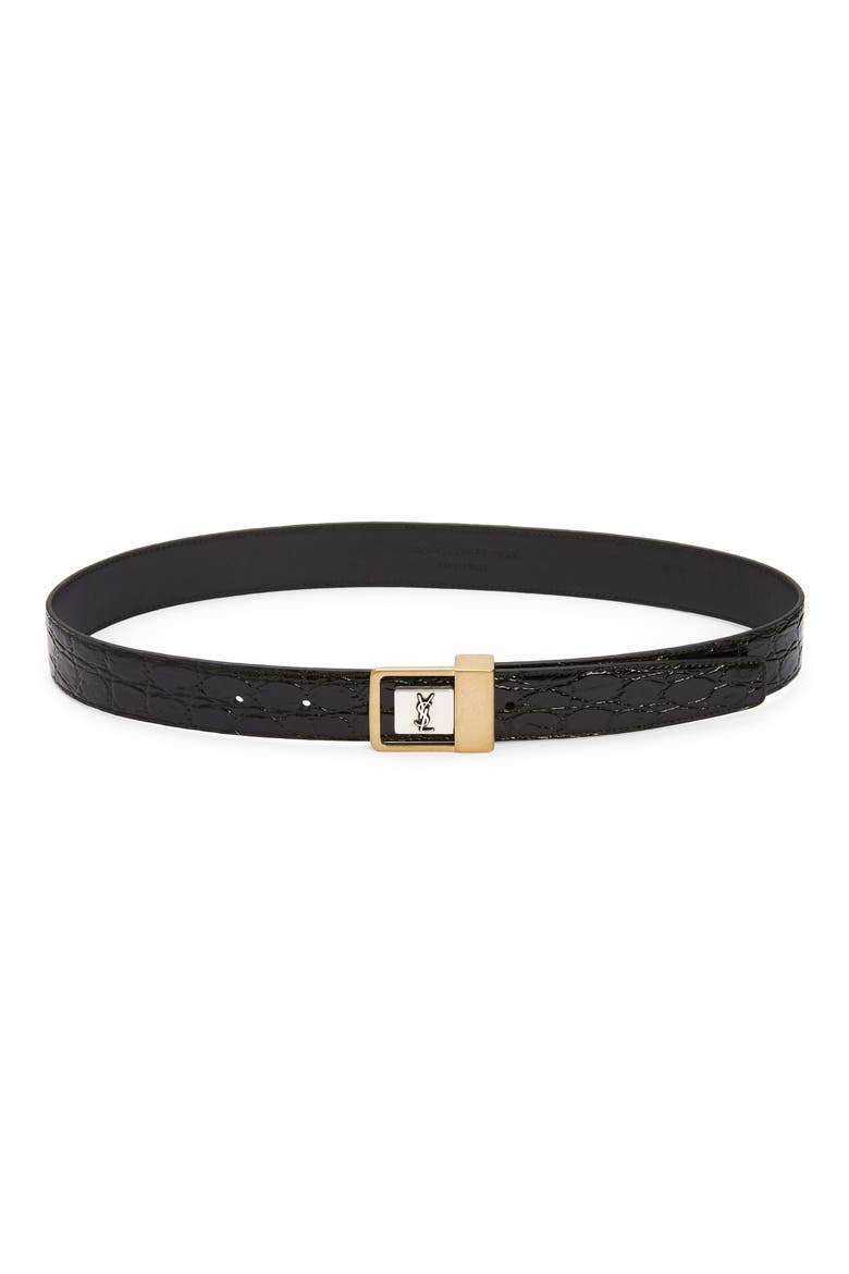 Monogram Croc Embossed Calfskin Leather Belt, Main, color, BLACK
