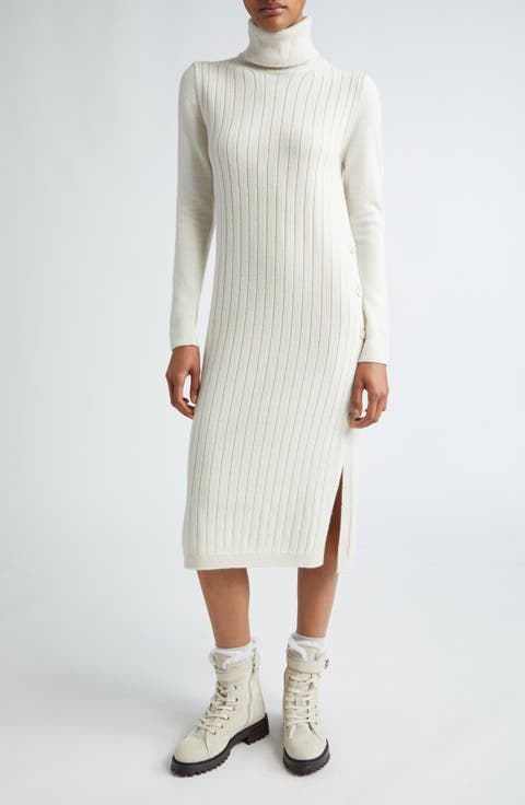 Long Sleeve Virgin Wool & Cashmere Turtleneck Sweater Dress