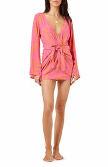 LSPACE Kristy Long Sleeve Faux-Wrap Cover-Up Dress