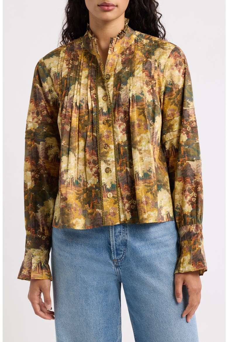 Wiley Ruffle Pintuck Cotton Shirt, Main, color, AUTUMN ARBORETUM LIBERTY PRINT