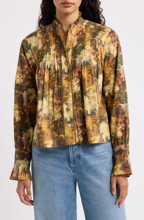 Wiley Ruffle Pintuck Cotton Shirt