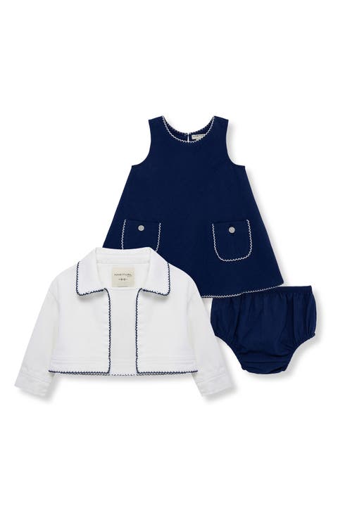 Embroidered Cotton Jacket, Dress & Bloomers Set (Baby)