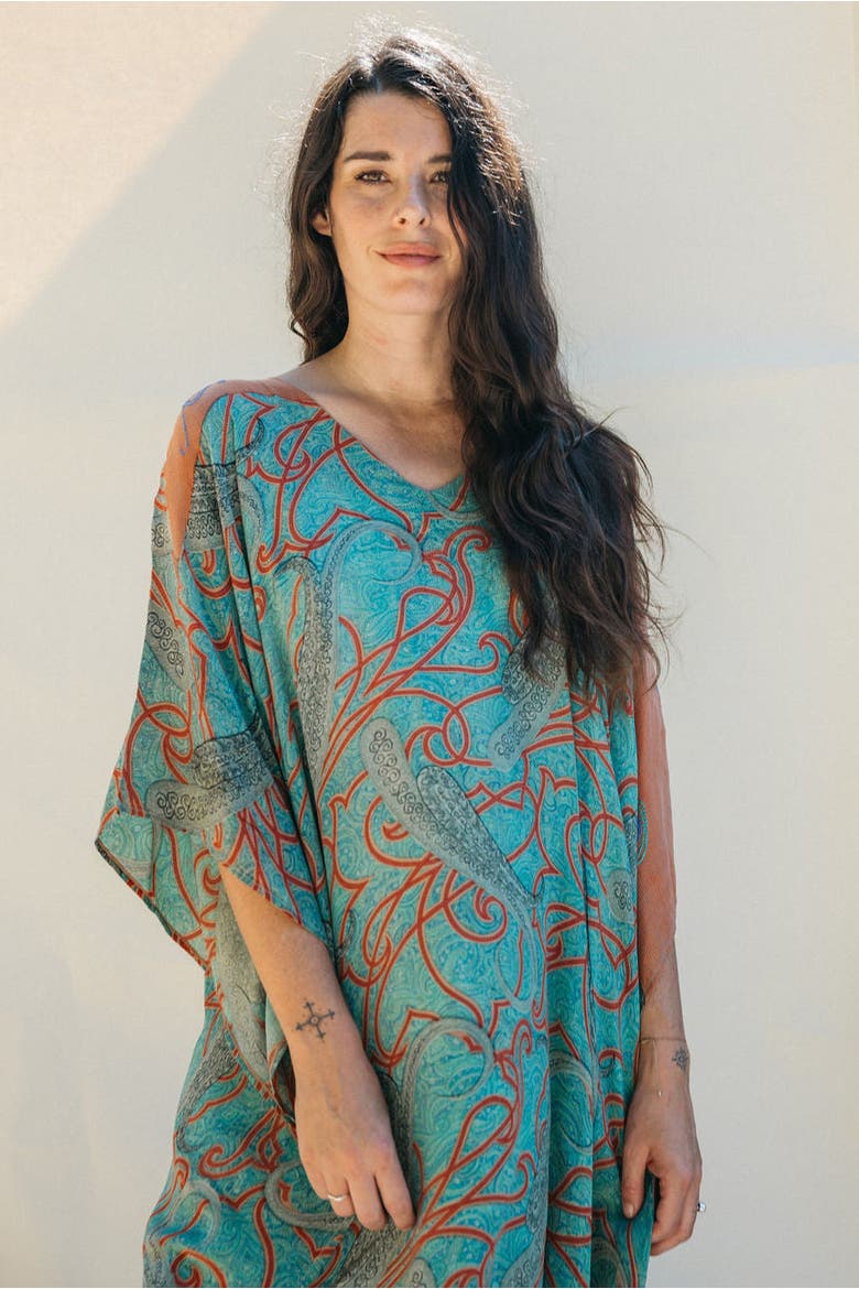 Long Caftan Indio, Alternate, color, Blue & Orange