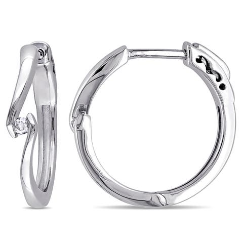 Spiral Channel Set Diamond Hoop Earrings 10k