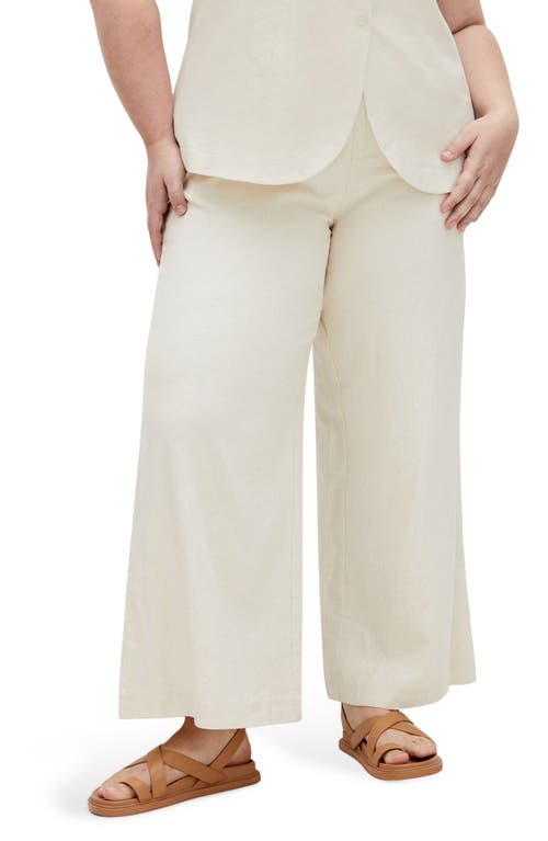 City Chic Viven Linen Blend Wide Leg Pants In Cream