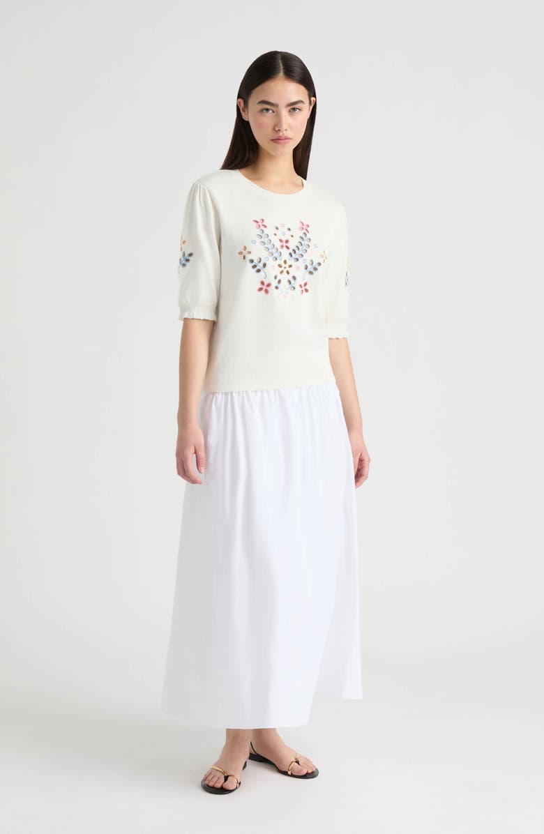 NVLT Poplin Gathered Midi Skirt, Alternate, color, White