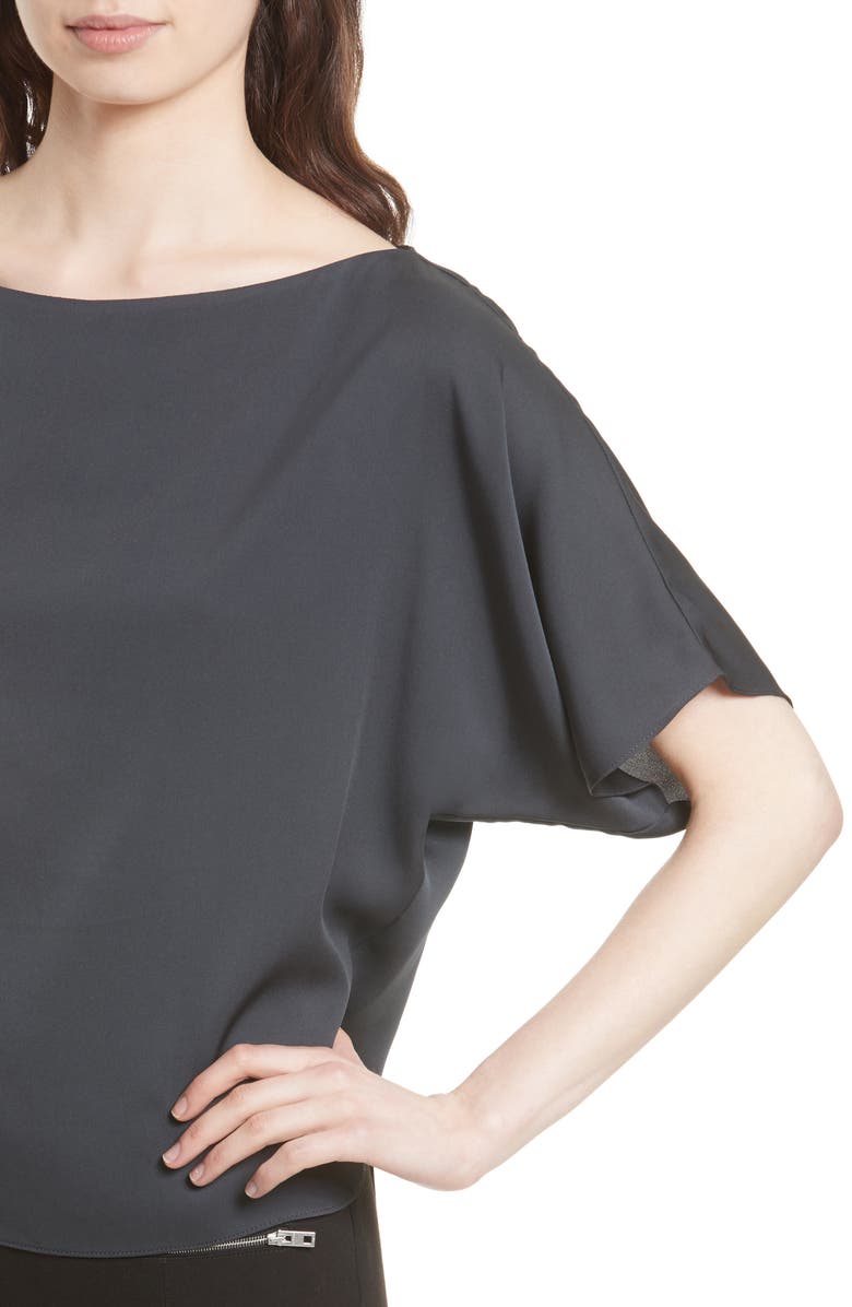 Milly Dolman Sleeve Stretch Silk Top, Alternate, color, 