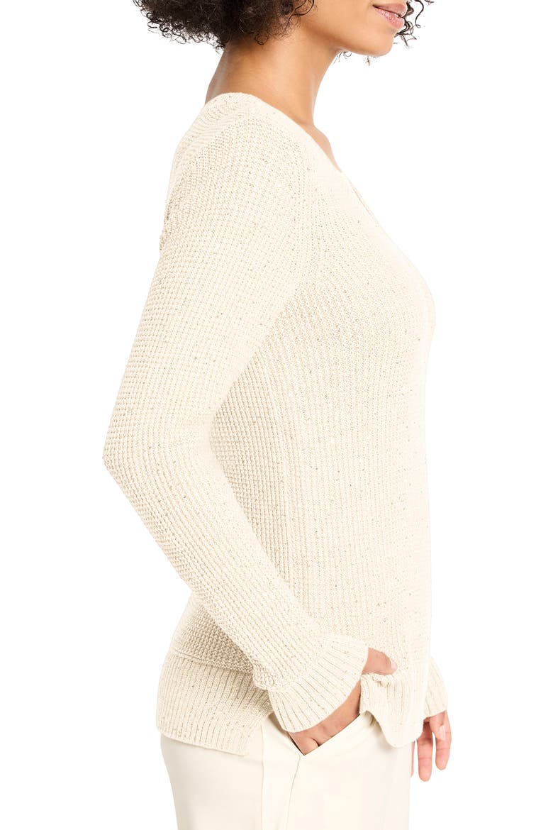Shimmer V-Neck Waffle Stitch Sweater, Alternate, color, CLASSIC CREAM