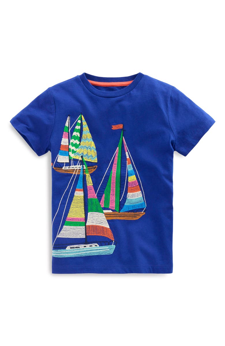 Mini Boden Kids' Sailboat Superstitch T-Shirt, Main, color, Mazarine Blue Boats