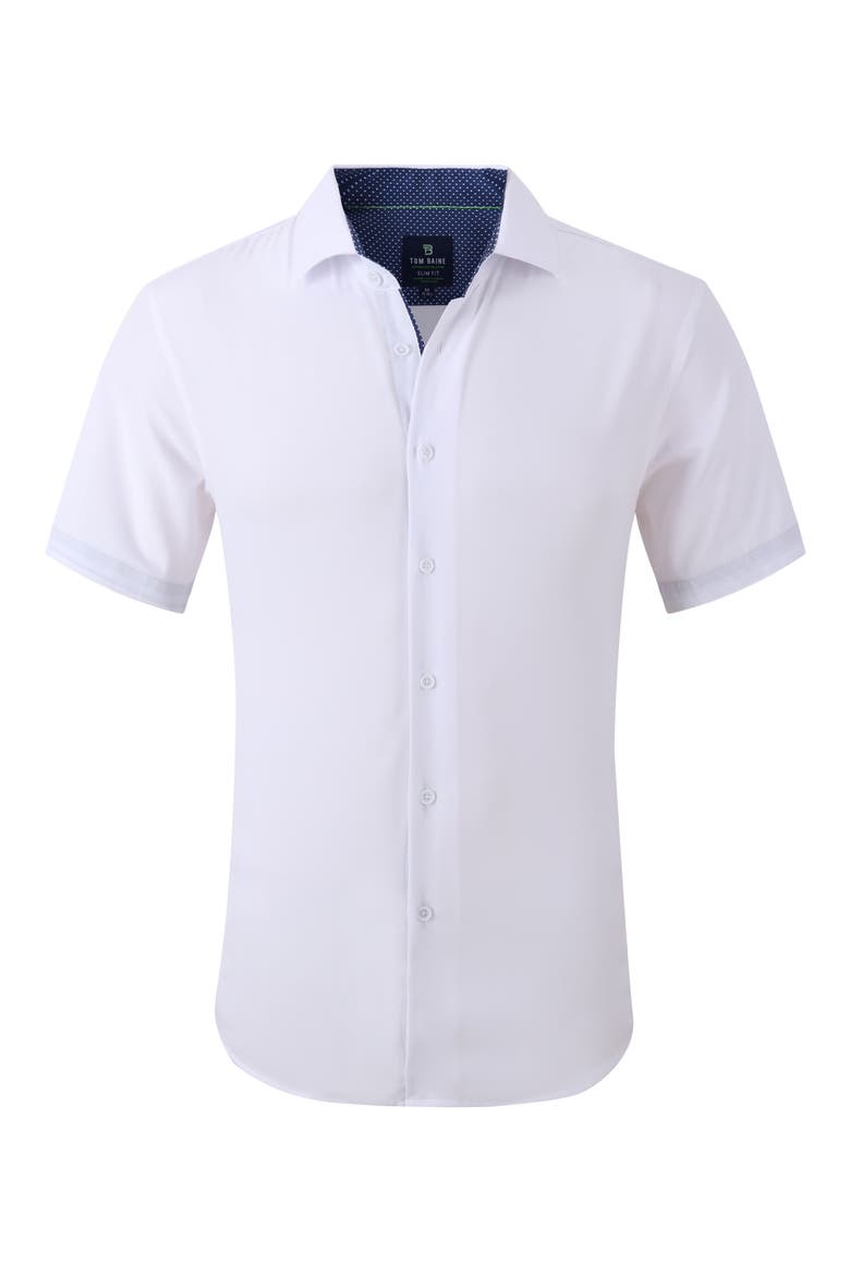 Slim Fit Short Sleeve Performance Stretch Button-Up Shirt, Alternate, color, WHITE