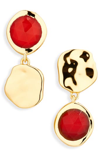 Monica Vinader Lucky Red Onyx Asymmetric Drop Earrings In Gold
