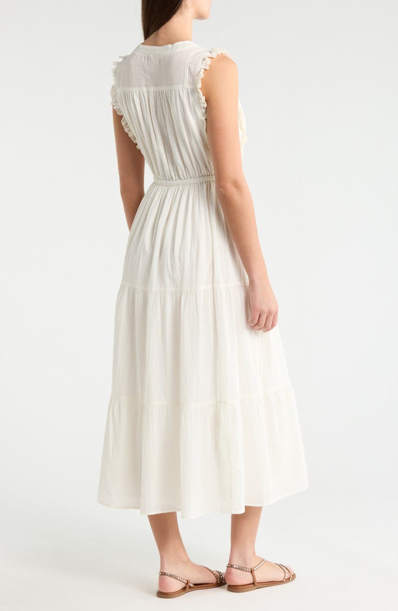 Lucky Brand Lace Detail Tiered Cotton Midi Dress, Alternate, color, Whisper White