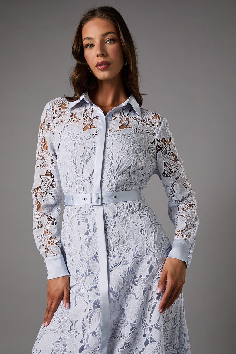 Lace Long Sleeve Shirt Dress, Alternate, color, Light Blue