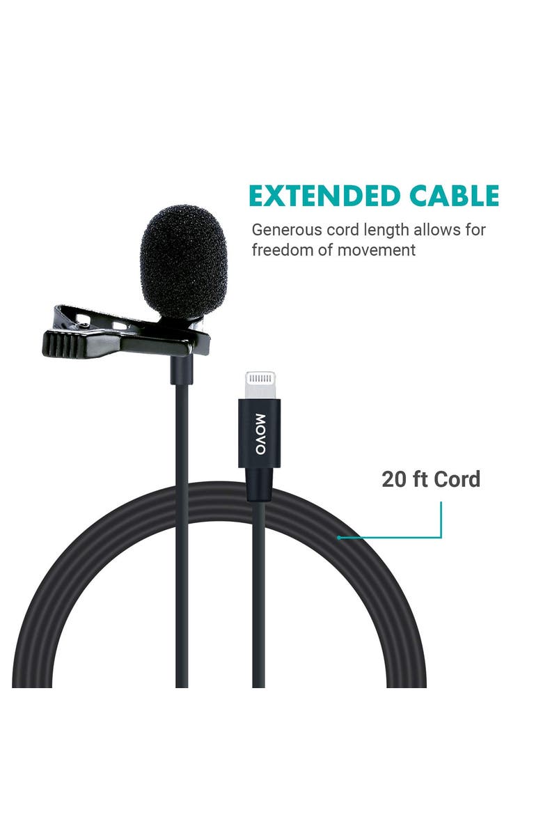 MOVO iLav-L Digital Lavalier Omnidirectional Clip on Microphone, Alternate, color, Black