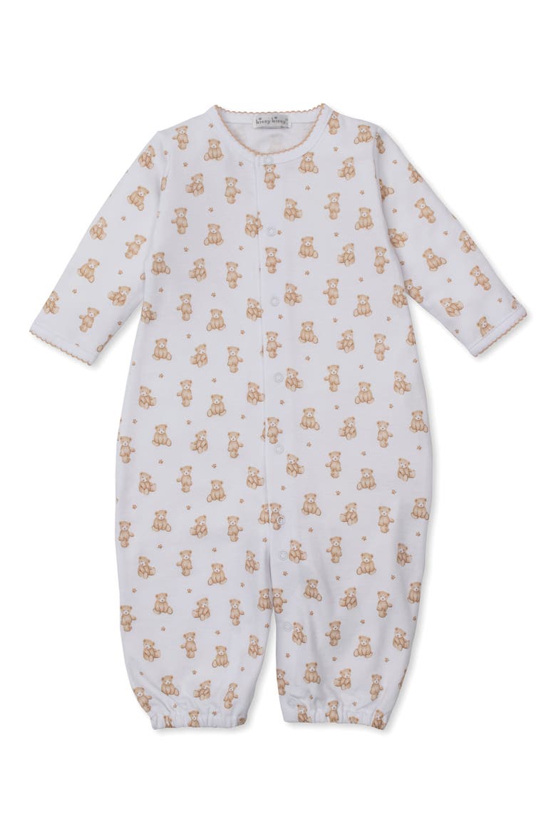 Teddy Bear Print Convertible Pima Cotton Gown, Main, color, WHITE/ TAN
