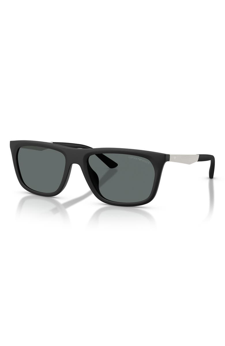 Emporio Armani 57mm Polarized Pillow Sunglasses, Alternate, color, Matte Black / Dark Grey Polar