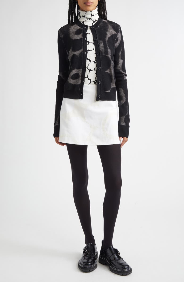 Marimekko Innoittaa Unikko Jacquard Rib Wool Blend Cardigan, Alternate, color, Black Light Pink