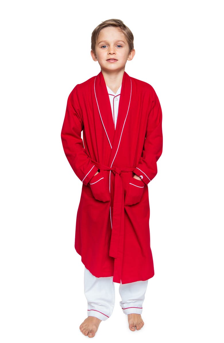 Petite Plume Kids' Red Flannel Robe, Main, color, 