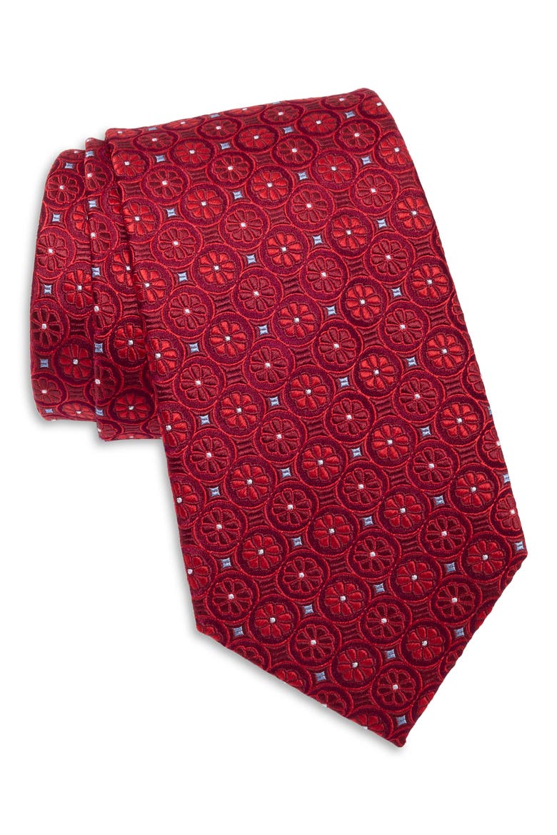 Medallion Silk Tie, Main, color, RED