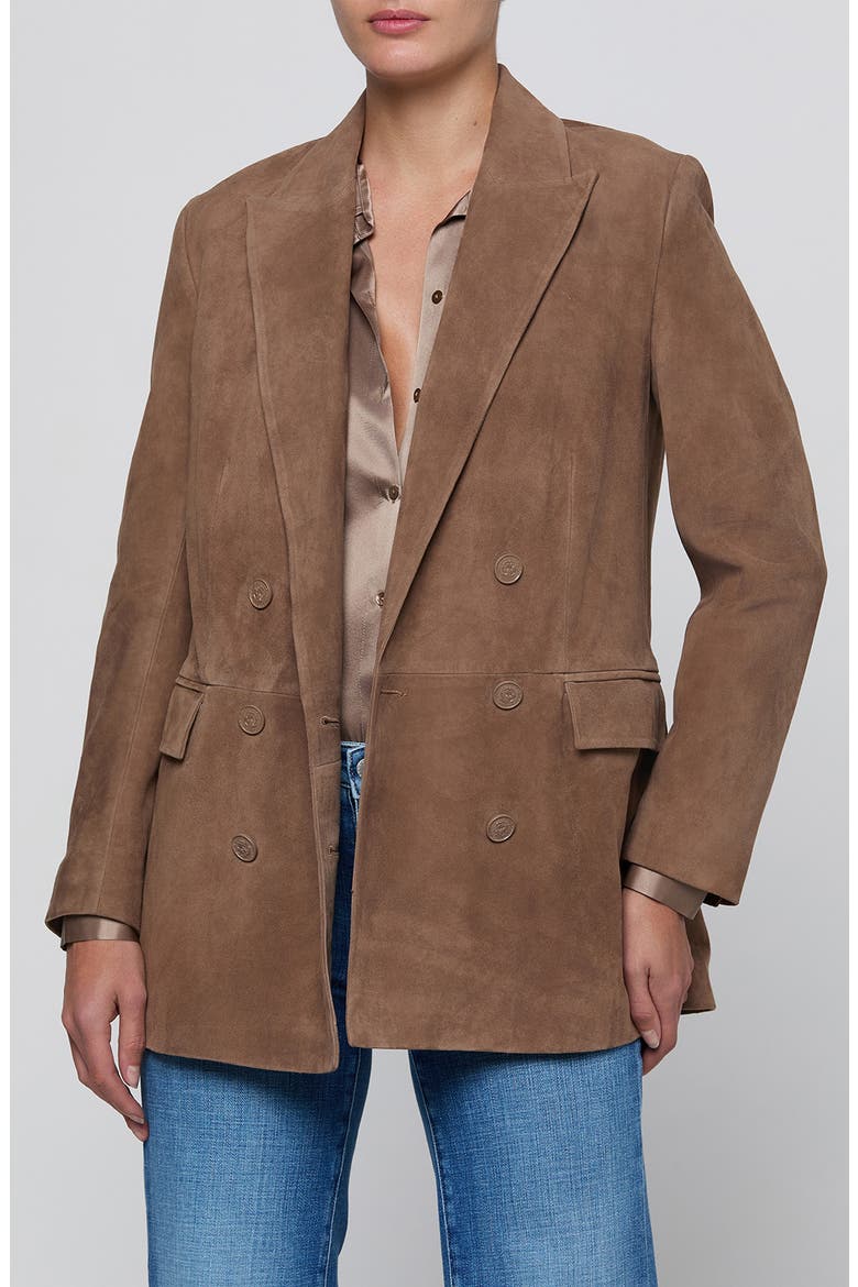 Aimee Relaxed Fit Double Breasted Suede Blazer, Main, color, CARDAMOM SUEDE