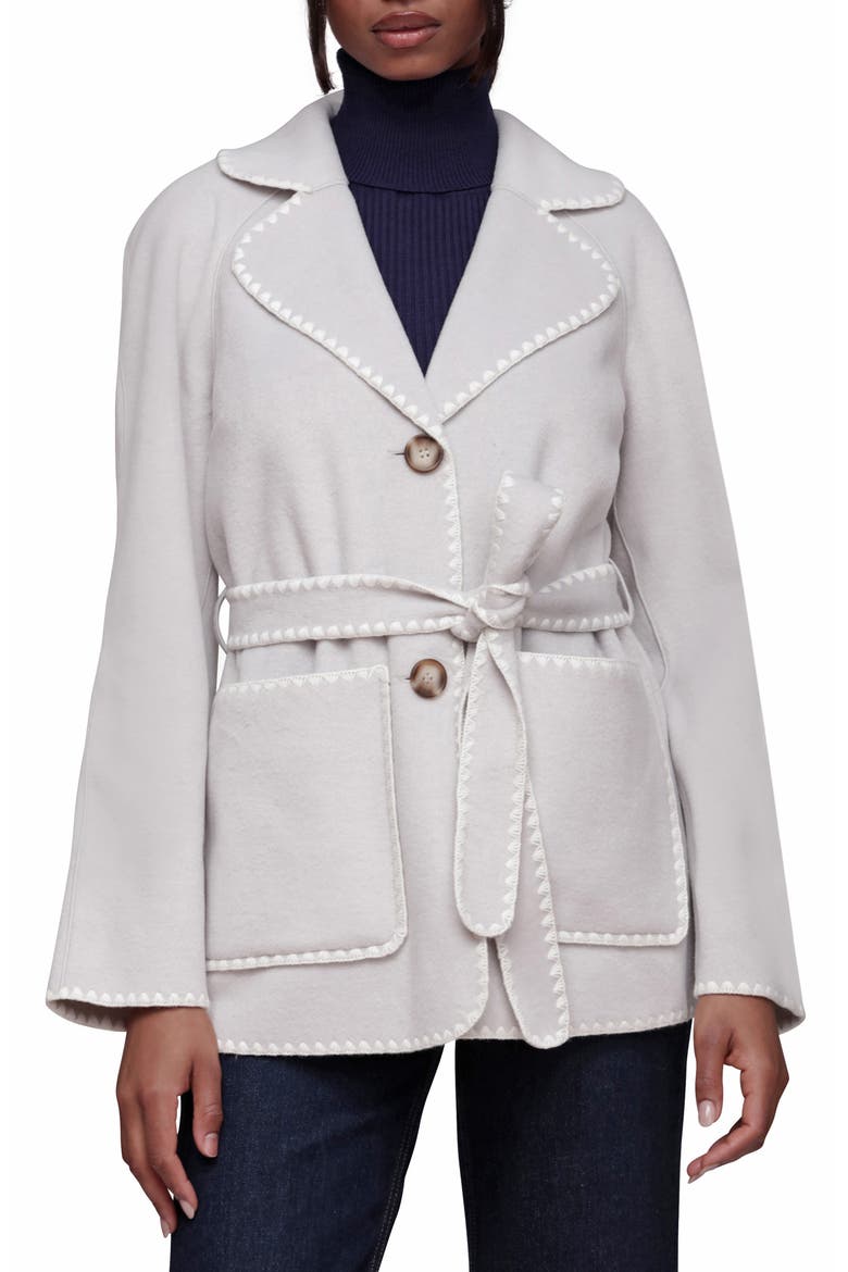 Contrast Stitch Belted Coat, Main, color, LIGHT GREY