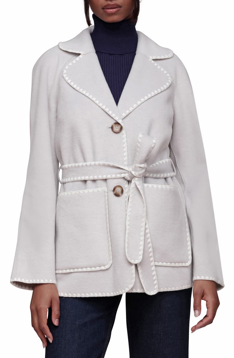 Bagatelle Contrast Stitch Belted Coat, Main, color, Light Grey