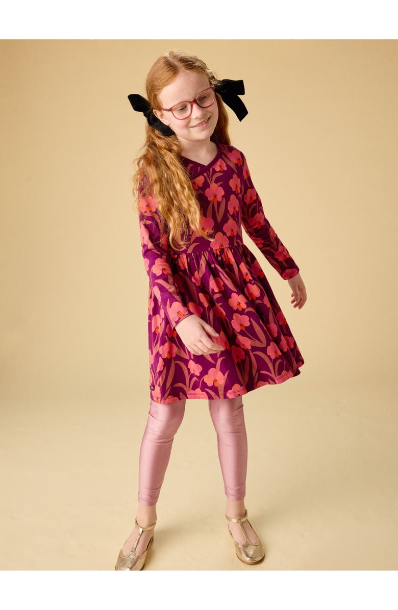 Tea Collection Long Sleeve Wrap Neck Dress, Alternate, color, Jeju Island Orchid