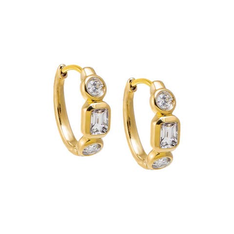 Lab Grown Diamond Solitaire X Emerald Bezel Huggie Earring 14K