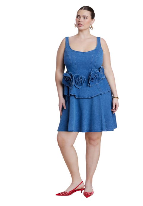 Denim Flower Applique Mini Dress