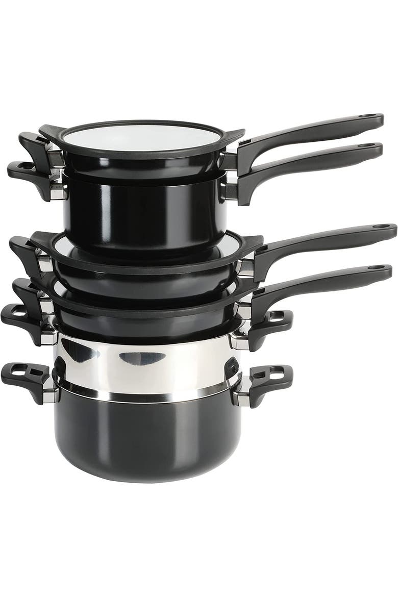 Grayson 9 Piece Nonstick Aluminum Stackable Cookware Set, Main, color, Black