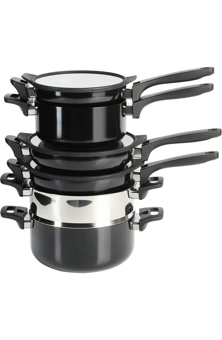 Kenmore Elite Grayson 9 Piece Nonstick Aluminum Stackable Cookware Set, Main, color, Black