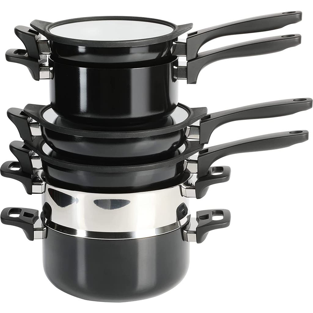 Kenmore Elite Grayson 9 Piece Nonstick Aluminum Stackable Cookware Set In Black