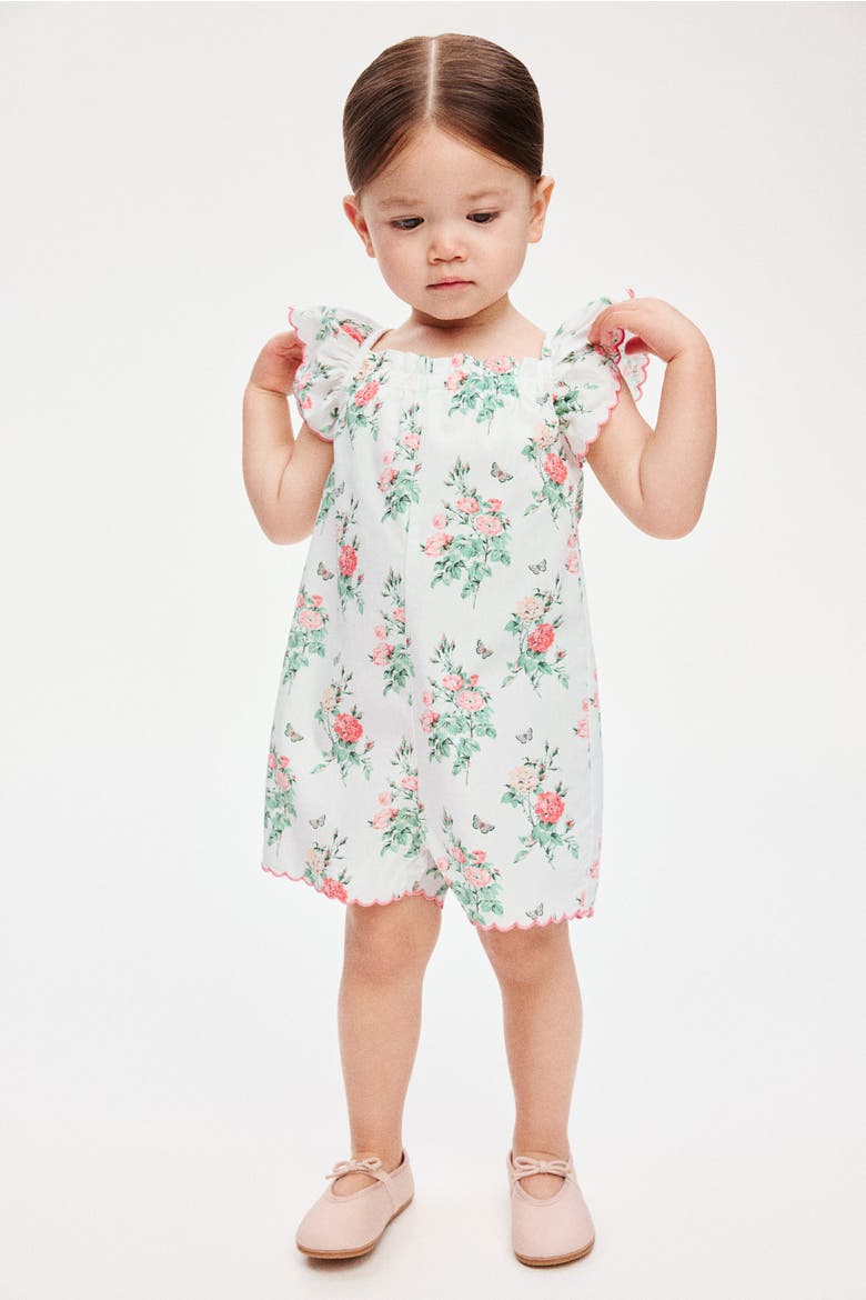 Floral-print Cotton Romper Suit, Main, color, White/floral
