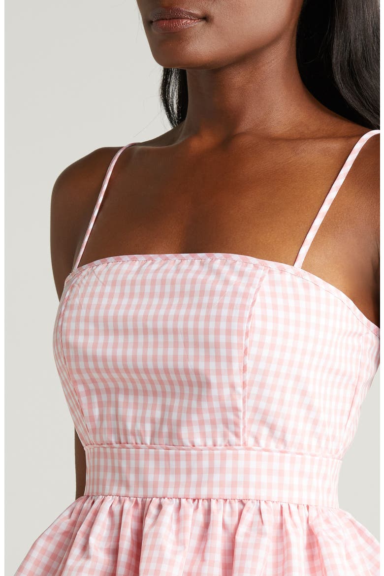 Gingham Bubble Hem Dress, Alternate, color, ROSE LINEN